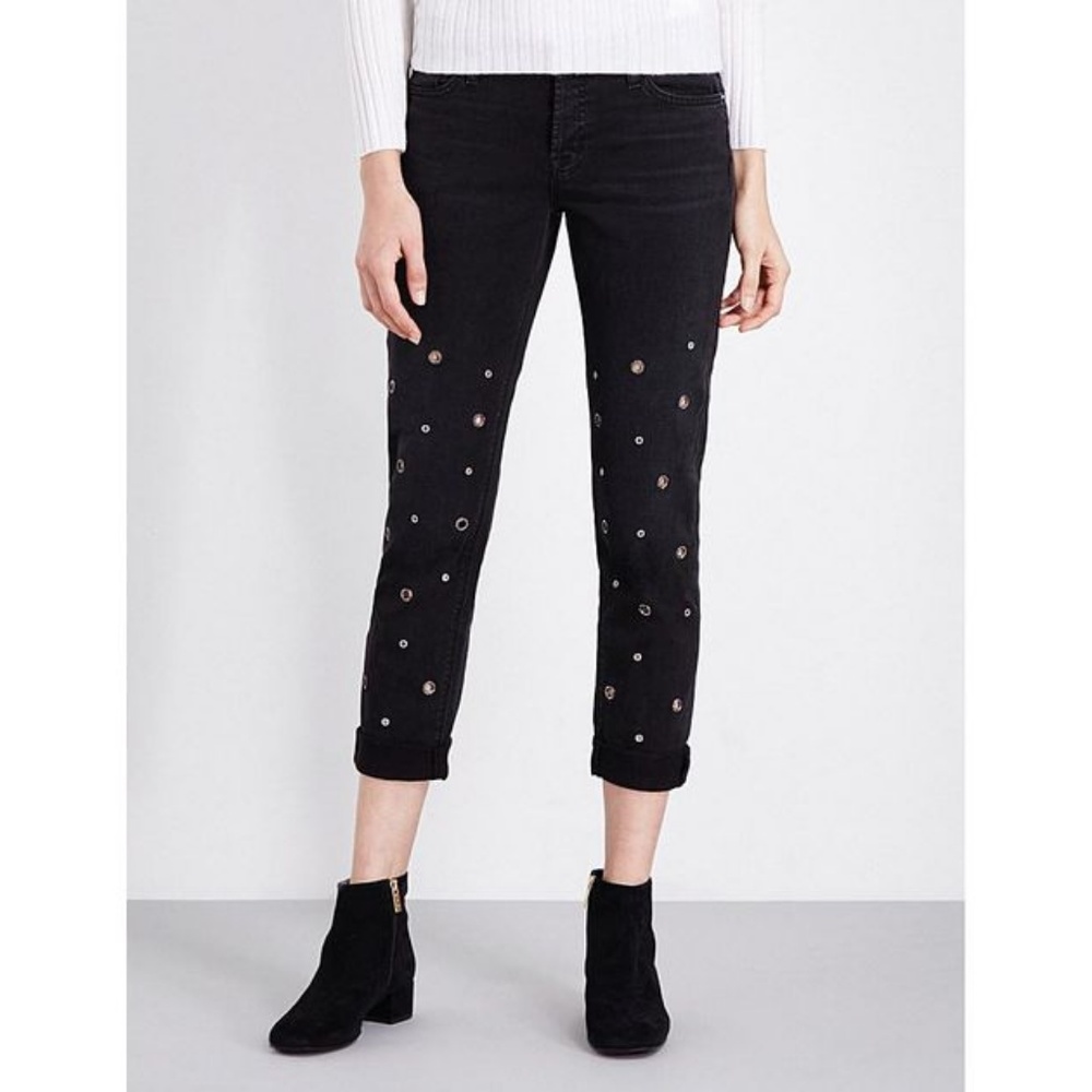 HUDSON New Jeans Crystal Jewel Grommet Pants USA BLACK Womens Sz 29, 30
